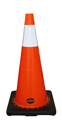 (Set of 24) 28" RK Orange Safety Traffic PVC Cones, Black Base with One Reflective Collar - size: 24 Cones