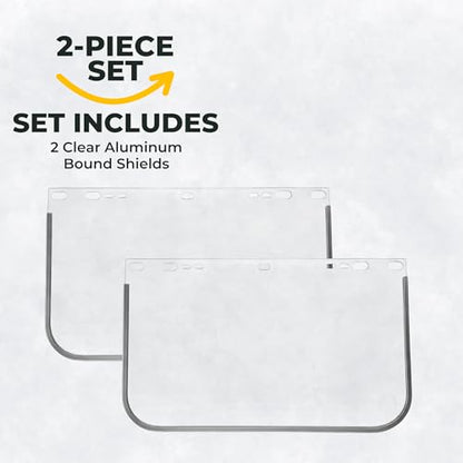 Clear 2 Pack Universal Flat Face Shield Visors – 9" x 15.5" Aluminum Bound Replacement Shields – ANSI Z87.1 Safety Face Shield for Grinding, Cutting and Welding - color: Clear, 2 Pack Flat