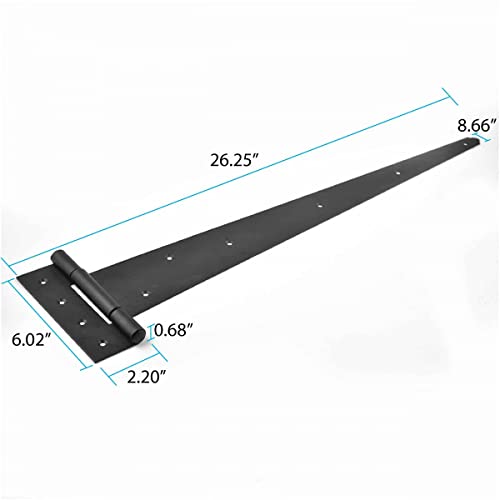 Renovators Supply Manufacturing T Strap Shed Door Hinge 25 1/4 in. Rustic Flush Mount Black Iron Barn Door Shed Hinge with Hardware Pack of 8 - size: Pack of 8