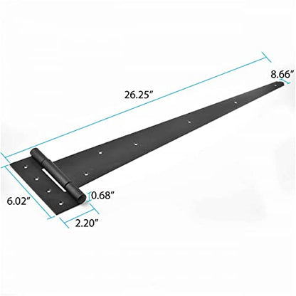 Renovators Supply Manufacturing Gate Hinges 26-1/4 in. Black Iron T Strap Heavy Duty Hinges with Mounting Hardware Pack of 12 - size: Pack of 12