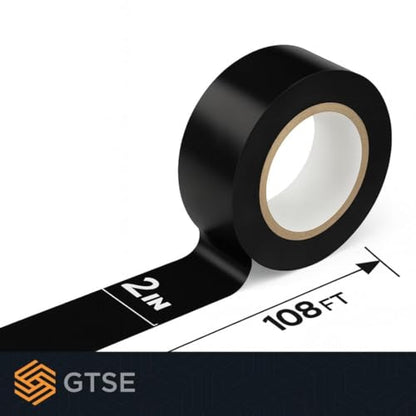 GTSE - Black Vinyl PVC Floor Tape 2 inch x 108ft Safety Marking Tape - color: Black, size: 2" x 108 ft
