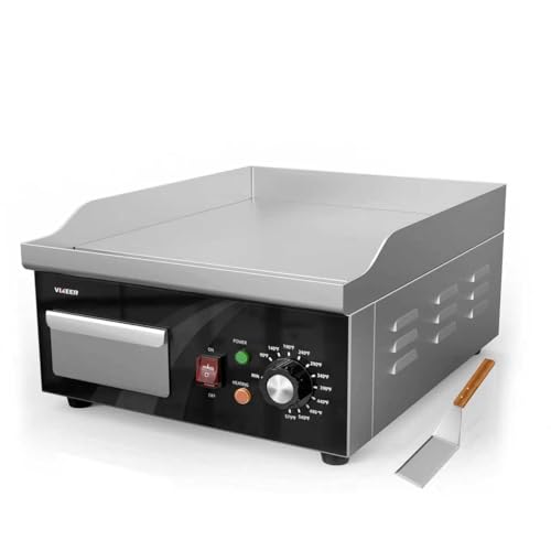 VIKEER Electric Griddle, 14 Inch Flat Top Grill Commercial Electric Griddles Stainless Steel Adjustable Temperature Control 90℉-575℉ for Home or Restaurant Use - size: 14 inch