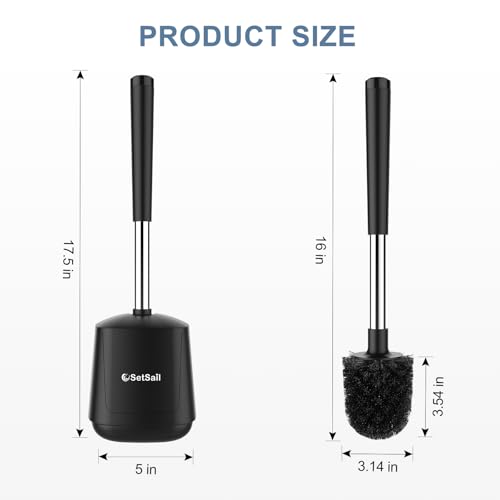 SetSail Toilet Brush and Holder, Self Closing Lid Toilet Bowl Brushes Holder and Extra Long Handle Ventilated Toilet Brush Set for Bathroom Cleaning, Nylon Bristles, 2 Packs-Black - color: Black, size: 2 packs
