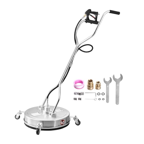 VEVOR 20 Inch Pressure Washer Surface Cleaner, 4000 PSI Stainless Steel Attachment with 4 Wheels, 2 Nozzles, 3/8 Inch Quick Connect and Dual Handle for Concrete, Patio, Sidewalk - size: 20 Inch w/ Handle & Wheels