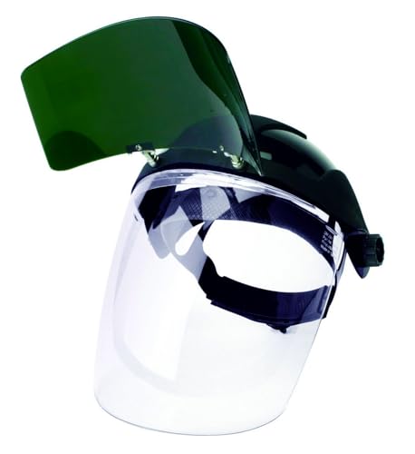 Sellstrom DP4 Face Shield - Lightweight Mask with High Impact Crown & Ratchet Headgear for Work, Grinding, Plasma/Flame Cutting - ANSI Z87.1 - Clear Anti Fog Polycarbonate Window - UV/IR Flip Up Visor - style: Shade 6 Infrared Visor