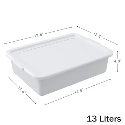13 L Commercial Bus Tubs with Lid, White Plastic Bus Box, 12 Pack