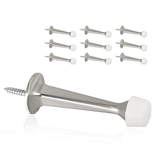 10 Pack Solid Rigid Door Stops - Heavy Duty Door Stoppers Wall Protector with Soft Rubber Tips, Satin Nickel - color: Satin Nickel, size: 10 Pack