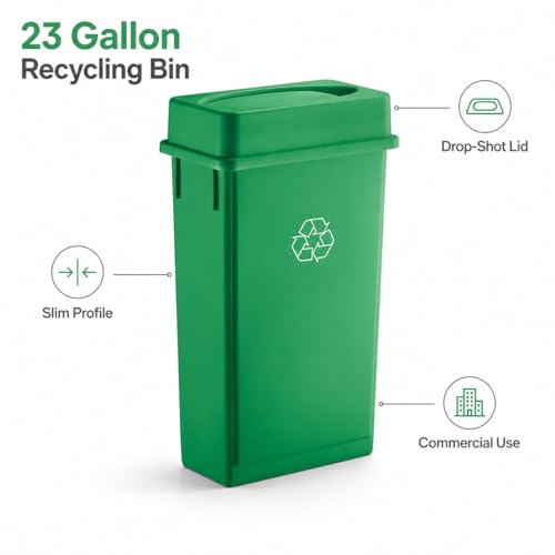 23 Gallon Slim Rectangular Commercial Trash Can, Heavy Duty Plastic Indoor Waste Bin for Kitchen, Office, Restaurant, School, Restroom & Janitorial Use (Green, with Lid) - color: Green