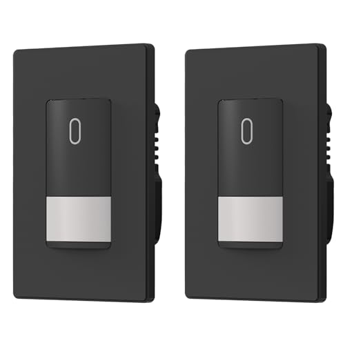 ELEGRP Matte Black Single Pole Occupancy Motion Sensor Light Switch, Need Neutral Wire, 120° Sensor Coverage PIR Infrared Motion Activated, for CFL/LED/MLV/INC/HAL/Fan, UL,2 Pack - color: Black, size: 2 Pack
