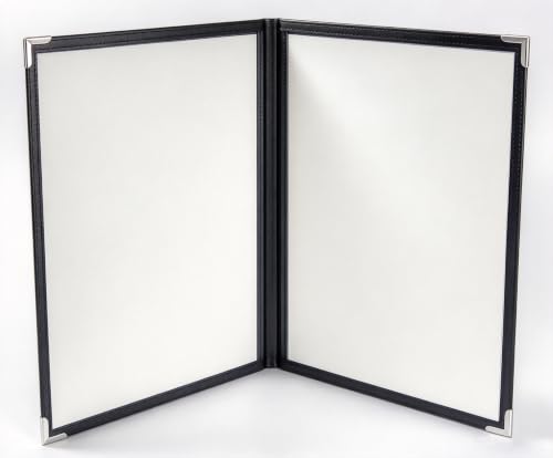 10Pcs Black PVC Clear Menu Covers 8.5x11, Bifold, 2 Page 4 View - color: black with silver corners, size: 2 Pages - 8.5" x 11"
