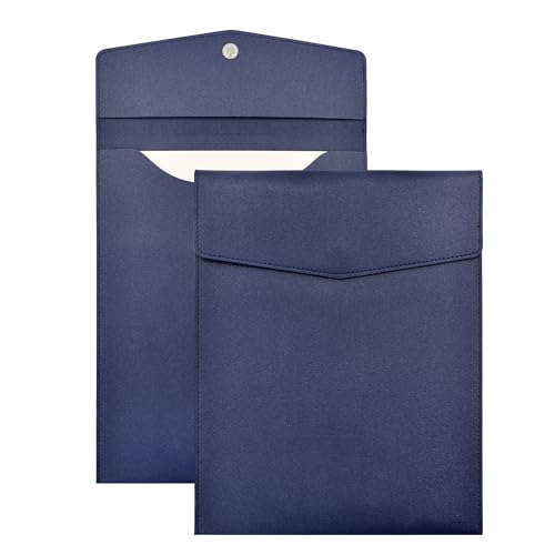 VANRA 1 Piece PU Leather File Folder Vertical A4 Document Holder File Envelope Waterproof Leather Portfolio Case Filing File Organizer for Letter Size with Magnetic Button Closure (Navy Blue) - color: Blue