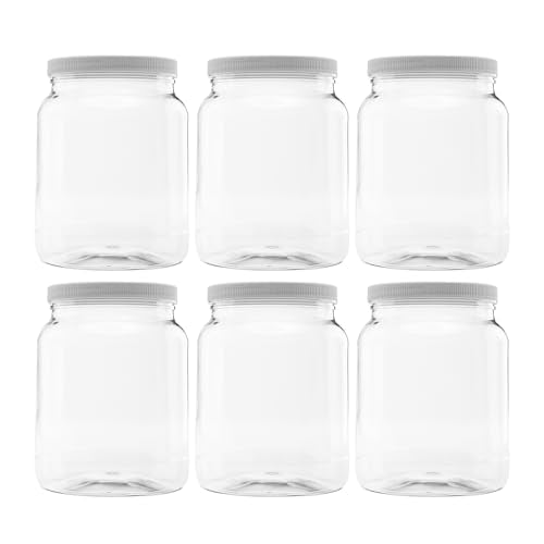 6 Pack - 64 oz (Half Gallon) Plastic Storage Jars with 110-400 Leak Proof White Lid, Food Grade, BPA Free, Hand Wash Only (64oz, 6pk) - size: 6pk - 64oz, White