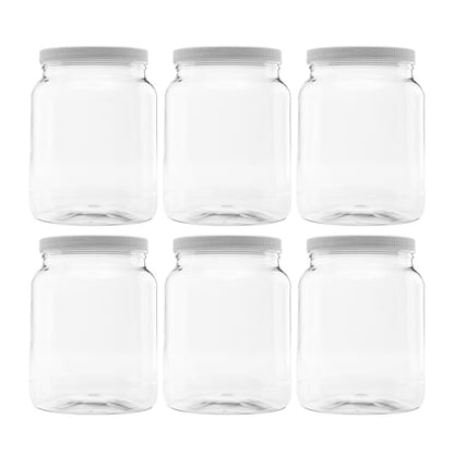 6 Pack - 64 oz (Half Gallon) Plastic Storage Jars with 110-400 Leak Proof White Lid, Food Grade, BPA Free, Hand Wash Only (64oz, 6pk) - size: 6pk - 64oz, White