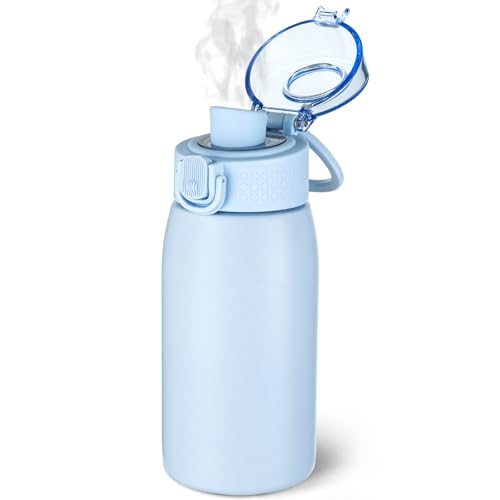 Insulated Water Bottle 12 oz with Dustproof Lid, Carry Handle & Tea Infuser, BPA-Free & Leakproof, Stainless Steel Water Bottles Ideal for Fitness, Hiking, Office & Outdoor Use （Light Blue ） - color: Light Blue, size: 12 Ounces