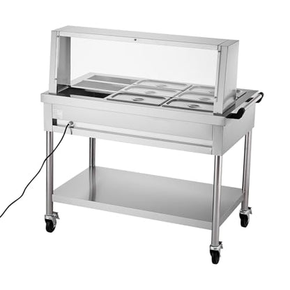 VEVOR 9-Pan Commercial Food Warmer, 9 x 1/3 Pans Electric Steam Table, 1500W Professional Buffet Catering Food Warmer with Shield Undershelf Wheels, Stainless Steel Server for Party Restaurant - size: 9-Pan