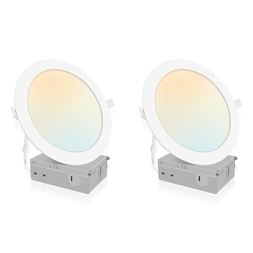 POWERASIA 2 Pack 7 Inch LED Recessed Lighting, 5CCT Canless Wafer, White - color: 2P-5CCT-WH, size: 7INCH