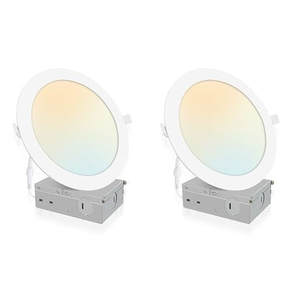 POWERASIA 2 Pack 7 Inch LED Recessed Lighting, 5CCT Canless Wafer, White - color: 2P-5CCT-WH, size: 7INCH