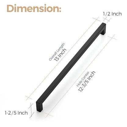 Ravinte Matte Black Cabinet Handles Square Pulls 12-3/5 Inch 10 Pack - size: 13 Inch (12-3/5 Inch Hole Center)