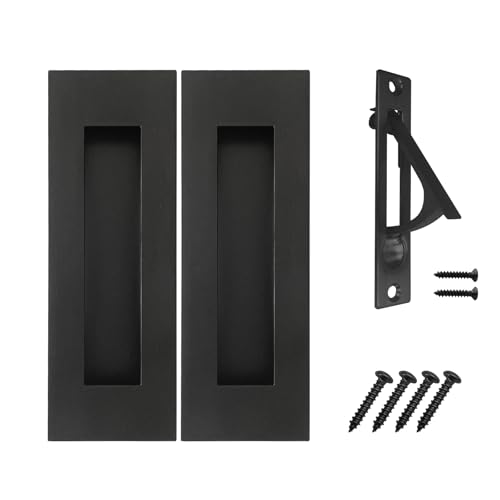 Pocket Door Pull and Edge Pull Matte Black Set, 6Inch Handles Hardware Latch,Recessed Finger Flush Pulls,for Closet,Sliding,Barn Door - color: Black, size: 6Inch-A