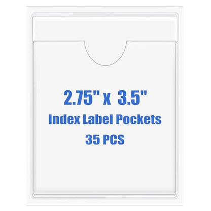 Origin-Joy 35 PCS Self Adhesive Index Card Pockets with Top Open, Clear Plastic Label Holder for Cards of Note, Library and Business, Adhesive Label Pockets & Card Holder (2.75 x 3.5 inch) - size: 3.5 x 2.75 inch, style: Vertical