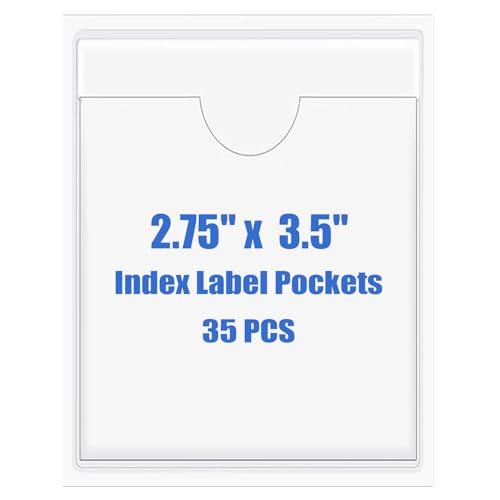 Origin-Joy 35 PCS Self Adhesive Index Card Pockets with Top Open, Clear Plastic Label Holder for Cards of Note, Library and Business, Adhesive Label Pockets & Card Holder (2.75 x 3.5 inch) - size: 3.5 x 2.75 inch, style: Vertical
