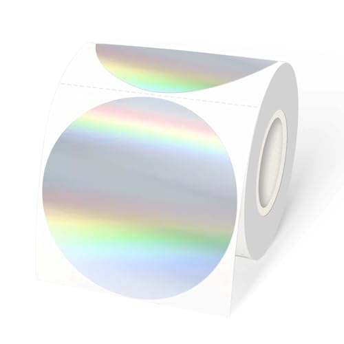 3" Holographic Direct Thermal Label Stickers, Round Printable Rainbow Glitter Thermal Printer Sticker Labels for Gift Wrapping, Self-Adhesive DIY Custom Logo Design- Holographic Silver - color: Holographic Silver, size: 3 inch