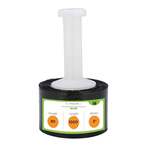 PSBM Dark Black Mini Stretch Wrap with Plastic Handle, 18 Rolls 3 Inch x 1000 Feet 80 Gauge, Heavy Duty Plastic Wrap Industrial Strength Shrink Film for Moving, Packing & Shipping - color: Black, size: 3 Inch