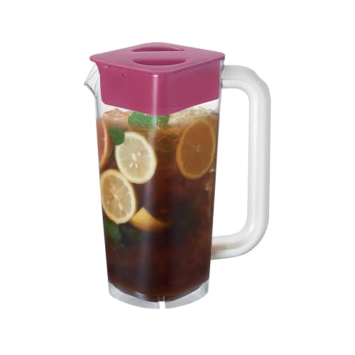 CURTA 1 Pack 2 Liters/68 oz Plastic Pitcher with Lid & Handle for Kitchen,ICED JUICE and Coffee Carafe Beverage Serveware, Acrylic Water Jug for Hot/Cold Drinks&lemonade - color: Red