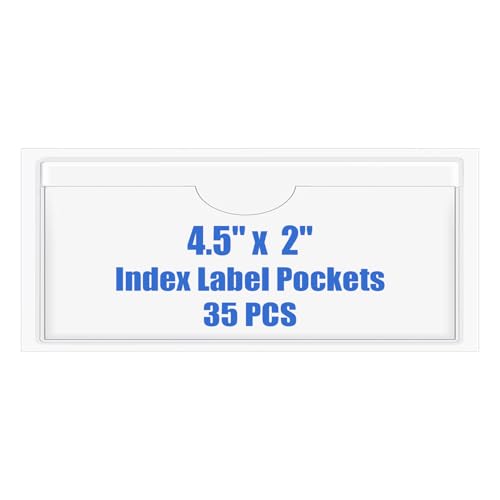 Origin-Joy 35 PCS Self Adhesive Index Card Pockets with Top Open, Clear Plastic Label Holder for Cards of Note, Library and Business, Adhesive Label Pockets & Card Holder (4.5 x 2 inch) - size: 4.5 x 2 inch, style: Horizontal