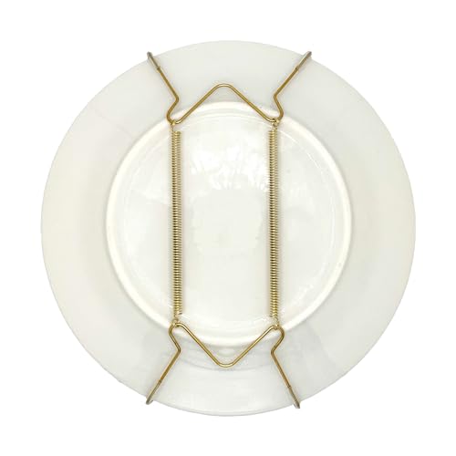 Rocky Mountain Goods Plate Hanger for Wall and Mounting Hardware - Fits Decorative Plates and Platters - Heavy Duty Polished Brass - Non Scratch Hooks - Includes Wall Mount Kit (5" - 8") - size: 5" - 8"