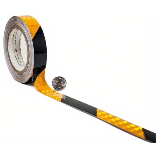 Waterproof Reflective Safety Tape Roll 1"/2" Yellow Black Striped Floor Marking Tape Hazard Caution Warning Tape Auto Truck Self-Adhesive Safety Sticker Strips for Wall Factory Trailer (1 in x 50 FT) - size: 1 IN x 50 FT