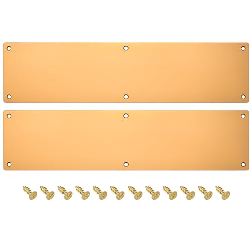 uxcell 2pcs Door Kick Plate, 4 x 16 Inches Aluminum Kick Plate Door Plate, 2 mm Thickness, for Exterior Front Door or Back Door, Gold - color: Gold, size: 4 x 16 Inch