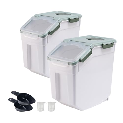 Rice Storage Container 25 lbs, 2 Packs Large Flour Storage Containers with Seal Locking Lid & Wheels, BPA Free Rice Dispenser, Measuring Cup | Scoop, for Sugar Cereal Dry Food -Green - color: 2Pcs 25LB Green