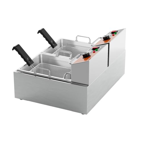 Electric Deep Fryer 20L/21QT Stainless Steel Large Capacity Commercial Fryer with Basket, 3400W 110V Countertop Deep Fryer for Home Kitchen and Restaurant Use withTemperature Control - size: R-82S