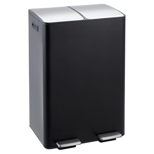 Garvee Dual Trash Can, 16 Gal (2 x 30 l) Stainless Steel Kitchen Garbage Can with Lid and Inner Bucket, Double Compartment Trash and Recycle Bin Combo with Step Pedal for Home Office, Black - color: Black, size: 30L+30L