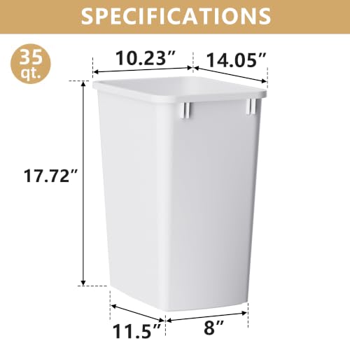 ROOMTEC 35QT Kitchen Trash Can,Sturdy and Lightweight Slim Trash Can,2-Pack - color: White, style: 2PCS