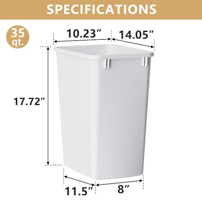 ROOMTEC 35QT Kitchen Trash Can,Sturdy and Lightweight Slim Trash Can,2-Pack - color: White, style: 2PCS