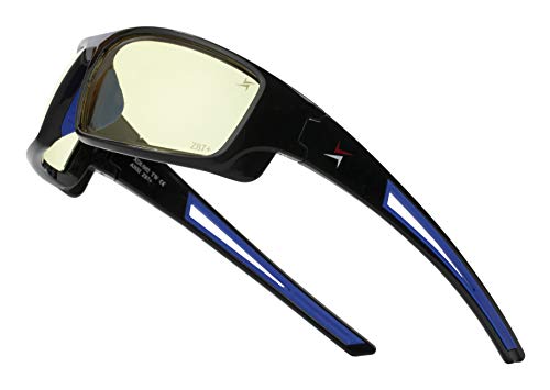 X Power ANSI Z87+ Safety Sunglasses Impact Resistant Polycarbonate Lens & Double Injection Frame - color: 002 Black & Blue Frame / Yellow Lens