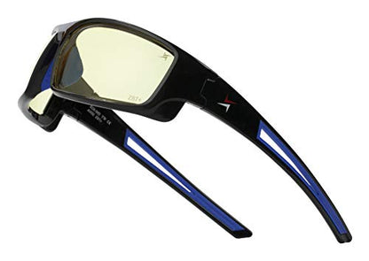 X Power ANSI Z87+ Safety Sunglasses Impact Resistant Polycarbonate Lens & Double Injection Frame - color: 002 Black & Blue Frame / Yellow Lens