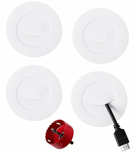 ZhiYo in-Wall Cable Management Kit for TV, White TV Cord Hider for Wall Mounted TV, Behind Wall Cord Concealer Kits with 4 Cable Pass Throughs and 1 Hole Saw Drill Attachmen - color: White, size: 4 Pack