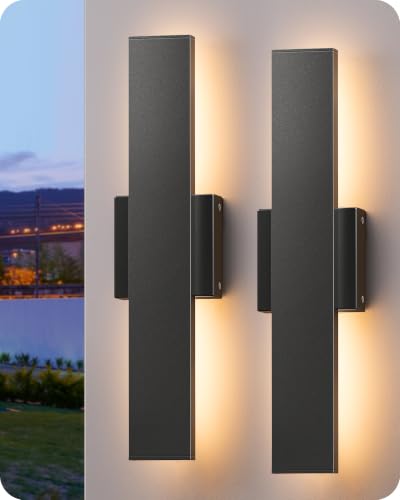 EDISHINE 2 Pack LED Outdoor Wall Lights, 15.7" Modern Black Outdoor Sconce - color: Black, size: 15.7 IN