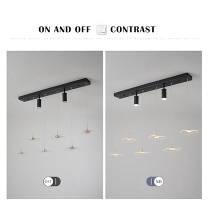 Siittoo 40" Modern LED Pendant Light, Dimmable Kitchen Island Light - color: Transparent,Black-Petal-34W