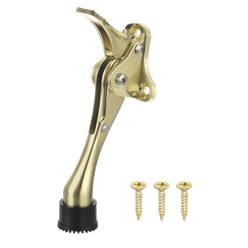 uxcell Kickdown Door Stop, One Touch Kickdown Door Stopper Holder with Non-Slip Rubber Tip and Screws, 4-Inch Metal Door Kickstand for Bottom of Door, Gold - color: Gold, size: 4 Inch