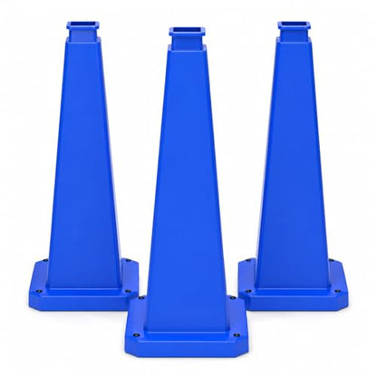 BESEA 3 Pack 28 Inch Blue Traffic Cones with Weighted Base - color: Blue, size: 28INCH