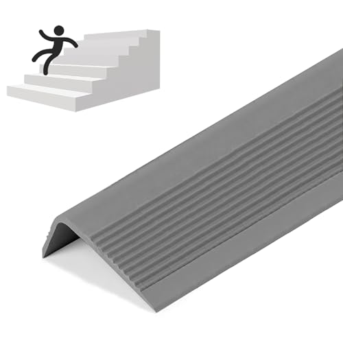 Rubber Stair Nosing - Stair Anti-Slip Adhesive Strip, Made of Wear-Resistant Rubber, Mute, Easy to Install - Indoor/Outdoor, Helps Elderly and Children Prevent Slipping (1, Grey, 7Ft) - color: Gray, size: 7Ft