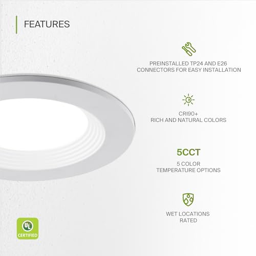 ASD 4 Inch Retrofit LED Recessed Light - 9W 2700K-5000K 700LM Retrofit LED Recessed Lighting 4 Inch, Dimmable Recessed Lights, Wet Rated Baffle Trim Can Lights, UL - color: White Baffle, size: 1 Pack