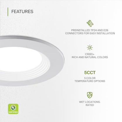 ASD 4 Inch Retrofit LED Recessed Light - 9W 2700K-5000K 700LM Retrofit LED Recessed Lighting 4 Inch, Dimmable Recessed Lights, Wet Rated Baffle Trim Can Lights, UL - color: White Baffle, size: 1 Pack