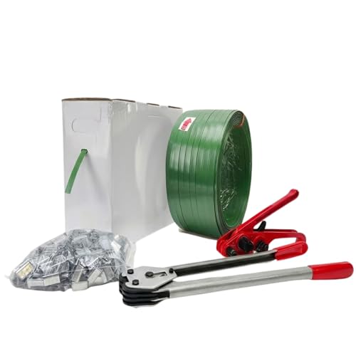Banding Strapping Kit, Heavy Duty Pallet Strapping Kit with 5/8" x 1000' PET Banding Strap Roll, 300 Metal Seals, Poly Strapping Kit Tensioner, Bander Tool & Banding Sealer for Packaging - size: Strapping Tool Kit