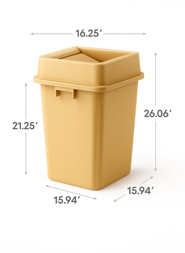 19 Gallon Beige Square Plastic Trash Can with Lid Heavy Duty | Indoor Outdoor Commercial Waste Container with Optional Lid for Restaurants, Parks, Schools, Public Spaces - color: Beige, size: 19 gallon with lid