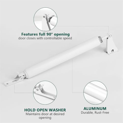 Screen Door Closer, 1Set Pneumatic Storm Door Closer, White